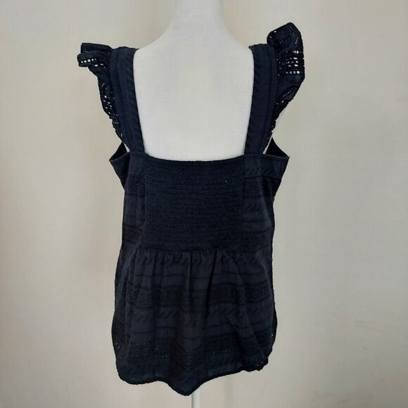 Loft Navy Eyelet Flutter Strap Button Front Top Size Medium - Picture 5 of 10